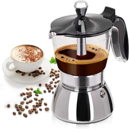 200ml Transparante Kunststof Moka Pot met Roestvrijstalen Onderdelen - 4 Kopjes, Italiaans Klassiek Fornuis Espressomachine, Geschikt voor Thuis, Kamperen & Reizen — thumbnail 1