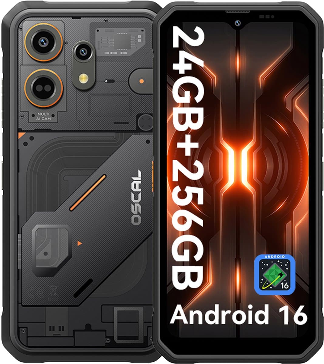 OSCAL MARINE 3 - Robuuste Smartphone - 4G - 24GB RAM - 256GB ROM - 6.56 inch - Robuuste Telefoon - Nachtzicht - Android 16 - NFC - GPS - Zwart — afbeelding 1