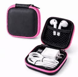 Oortjes Opberg Hoesje Voor Earphnes I Case Voor In-ear koptelefoon I Oortyejs Case | Headphone Organizer | Opbergcase Laadkabels I Zwart/Roze — thumbnail 1
