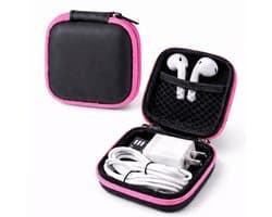 Oortjes Opberg Hoesje Voor Earphnes I Case Voor In-ear koptelefoon I Oortyejs Case | Headphone Organizer | Opbergcase Laadkabels I Zwart/Roze