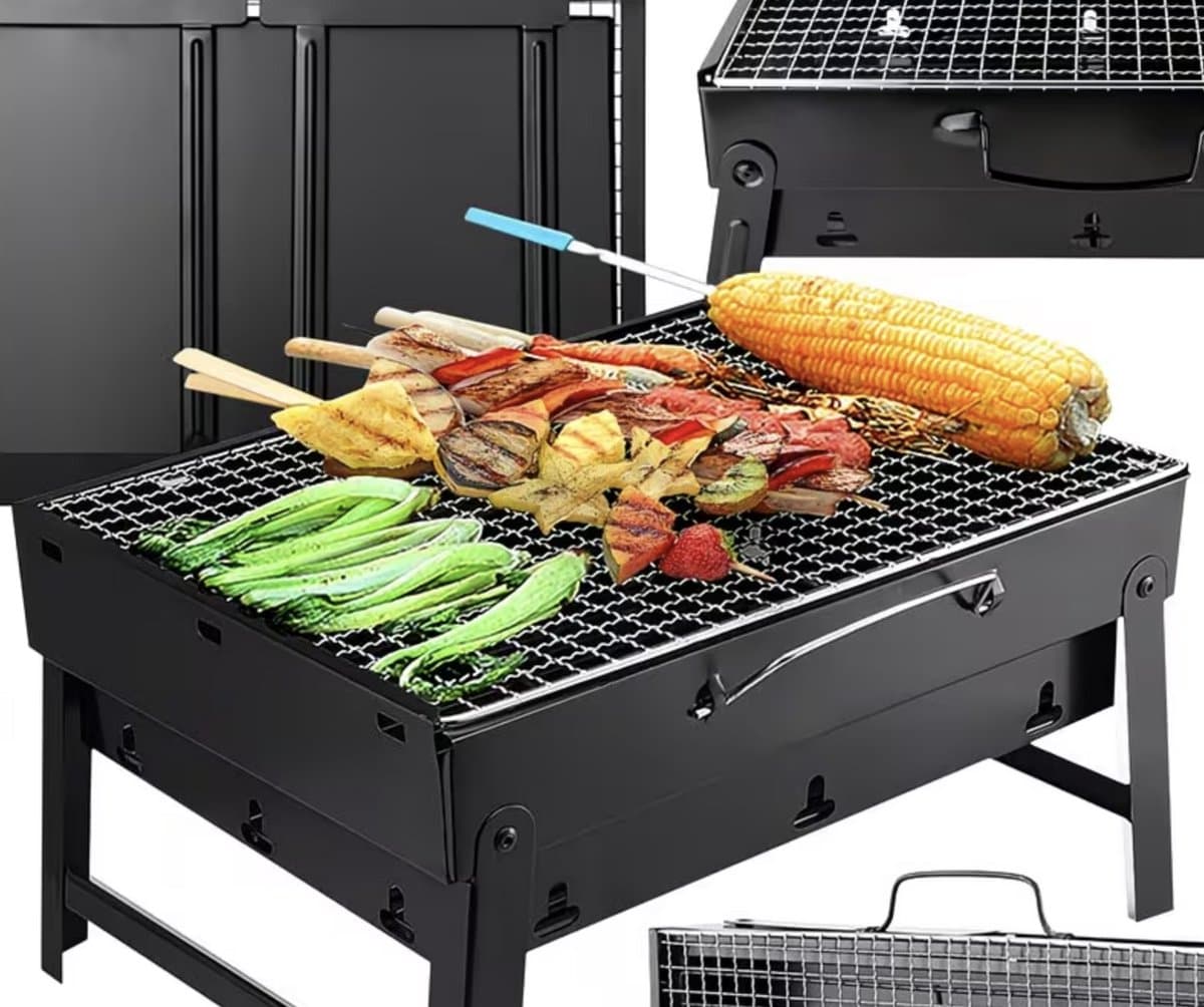 Opvouwbare Draagbare Houtskool BBQ Grill – Compacte Koffer Barbecue voor Camping en Tuin – Lichtgewicht Reis BBQ met Groot Grillrooster en Ventilatieopeningen — afbeelding 1