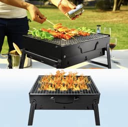 Opvouwbare Draagbare Houtskool BBQ Grill – Compacte Koffer Barbecue voor Camping en Tuin – Lichtgewicht Reis BBQ met Groot Grillrooster en Ventilatieopeningen — thumbnail 2