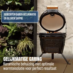 BluMill Kamado BBQ Egg - Kamado 13 Inch - Houtskoolbarbecues - Vaderdag Cadeau - Zwart - Ø 27 cm - Vrijs van PFAS- houdende anti-aanbaklaag - Houtskoolbarbecue Met Thermometer — thumbnail 4