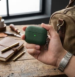 Luxe geribd hoesje voor oordopjes – Vertical Stripe design met sleutelhaak, geschikt voor AirPods 4 (Groen) — thumbnail 5