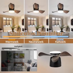 Glitzerlife -Plafond ventilator met verlichting - Moderne LED plafondlamp met ventilator - Stille plafondventilator - Afstandsbediening - Dimbaar - 3 kleurtemperaturen - 6 windsnelheden - Timer & nachtmodus - Vintage Zwart - Plafondlampen slaapkamer — thumbnail 5