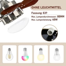 Glitzerlife - Plafond ventilator met verlichting - Ventilator lamp plafond - stille plafondventilator - stille motor met afstandsbediening -E27 ijzer en acryl - Ø75cm - notenhout — thumbnail 2