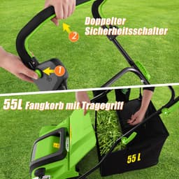 COSTWAY Elektrische verticuteermachine en gazonventilator, 41 cm, 15 A 2-in-1 verticuteermachine met 3 standen hoogteverstelling en 5 niveaus werkdiepte, inklapbare GEH-gazonventilator met 55 l — thumbnail 4