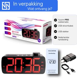 YUCONN Wekkerradio - Wekker Kinderen - Kinderwekker - Grote LED Cijfers - Wekkers Digitaal - Dimbaar Display - Sleeptimer - Rood — thumbnail 5