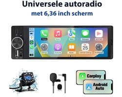 HexinexMarket 1DIN Autoradio - 6,36 inch scherm - met Draadloze Carplay & Android Auto - BT 5.2 - USB/USB-C + Achteruitrijcamera