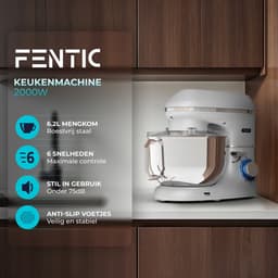 Fentic Keukenmachine - 2000W - RVS Mengkom (6,2 L) - Keukenrobot - Foodprocessor - Mixer met Garde, Deeghaak en Menghaak - Incl. extra Accessoires - Zilver — thumbnail 2