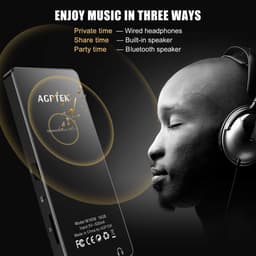 AGPTEK 16GB Bluetooth 4.0 MP3-luidspreker met aanraaktoetsen, metalen muziekspeler voor sport, aparte volume-/vergrendelingsknop, ondersteunt geheugenkaarten tot 128 GB (niet meegeleverd), zwart — thumbnail 2