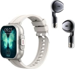 DrPhone DualX Duo2 - Smartwatch met Ingebouwde Oordoppen - Bluetooth 5, NFC, Gezondheidsmonitoring & Automatisch Opladen - Wit — thumbnail 1