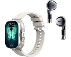 DrPhone DualX Duo2 - Smartwatch met Ingebouwde Oordoppen - Bluetooth 5, NFC, Gezondheidsmonitoring & Automatisch Opladen - Wit