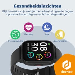 Denver Smartwatch - Android iOS - Notificaties - Sporthorloge - Hartslagmeter - Saturatiemeter - Slaapmonitor - SWC184B - Zwart — thumbnail 4