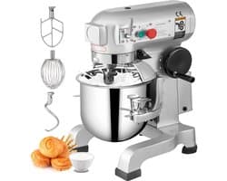 Industriële Keukenmixer - Commerciële Standmixer - 15 Qt Roestvrijstalen Mengkom - 600W Krachtige Motor - 3 Instelbare Snelheden - Spiraaldeeghaak - Platte Klopper - Draadzweep - Veiligheidsschild - Bakkerij - Horeca