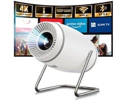 kotsren P2 - Mini Beamer Projector - WiFi 6 & Bluetooth 5.3 - 4K - 180° draaibaar - Draagbare Home Cinema, Outdoor - Wit