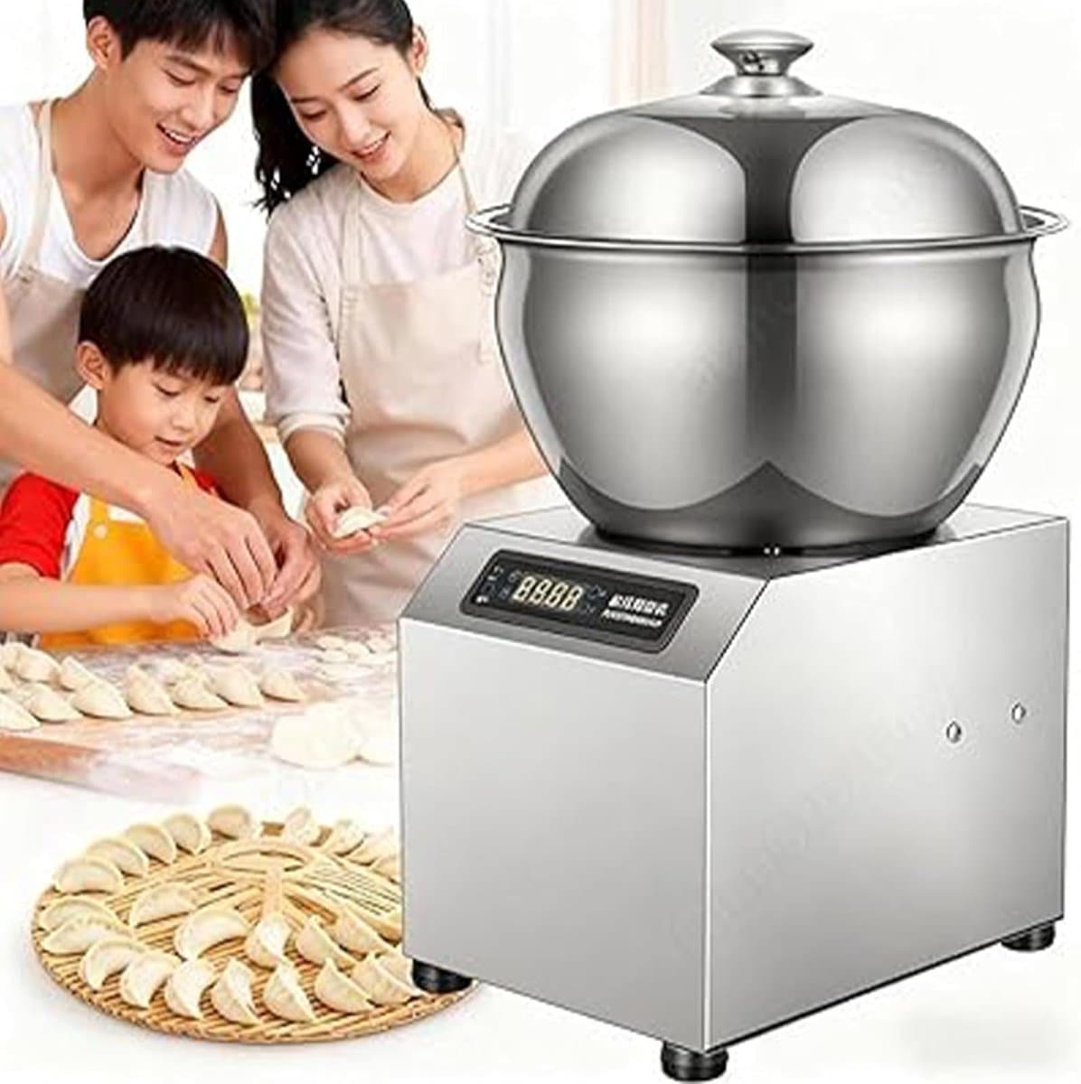 Elektrische Deegmixer - Professionele Spiraalmixer - Bakken en Koken - Aanraakbediening met Timer - 8 Liter Capaciteit - Zilverkleurig — afbeelding 1