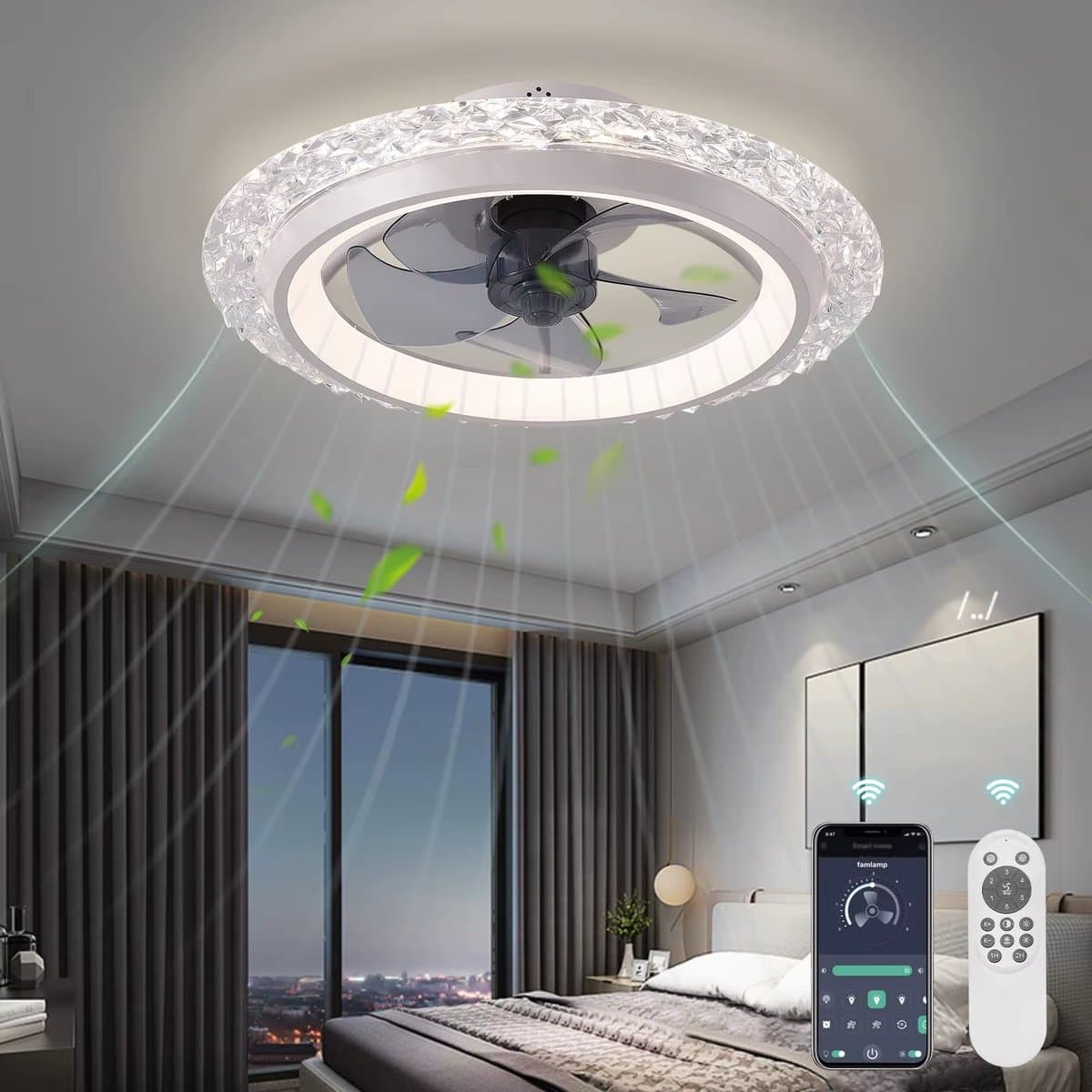 Crystal Ventilator - Ø50 cm - Stille Ventilator – Top Kwaliteit - Energie Zuinig – Met Remote - Dimbaar - APP - Ventilator - 6 Snelheden – Alternatief Voor Airco - Zomer en Winter Stand – Witte Ventilator — afbeelding 1