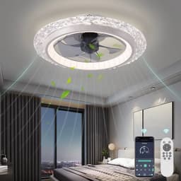 Crystal Ventilator - Ø50 cm - Stille Ventilator – Top Kwaliteit - Energie Zuinig – Met Remote - Dimbaar - APP - Ventilator - 6 Snelheden – Alternatief Voor Airco - Zomer en Winter Stand – Witte Ventilator — thumbnail 1