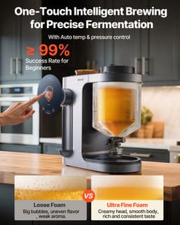VEVOR Automatisch Bierbrouwsysteem 13 L, 1500 W Bierbrouwmachine, Alles-in-één Thuisbrouwsysteem met Maisch- en Kookinrichting, Binnentank van 304 Roestvrij Staal, Zelf Bier Brouwen — thumbnail 3