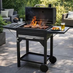 Houtskool BBQ - mat zwart - verrijdbaar- zijtafels- 109 x 47 x H97 cm - metaal — thumbnail 3