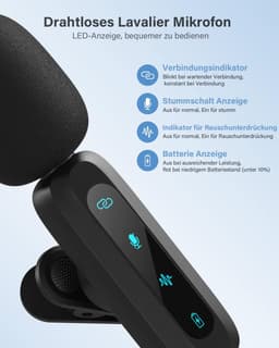 Draadloze Lavaliermicrofoon - 2-Stuks Mini Microfoon met Ruisonderdrukking & Reverb - voor Vlogging, Video, TikTok, YouTube - Zwart - 1 Set — thumbnail 5