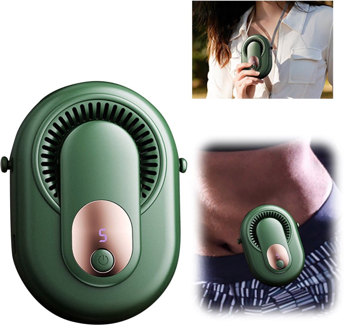 Draagbare Handventilator - Tailleventilator - Draagbare Ventilator - 4-in-1 - Bladloos - 5 Standen - Digitaal Display - USB Oplaadbaar - voor Nek Taille Hand en Tafel - Groen — afbeelding 1