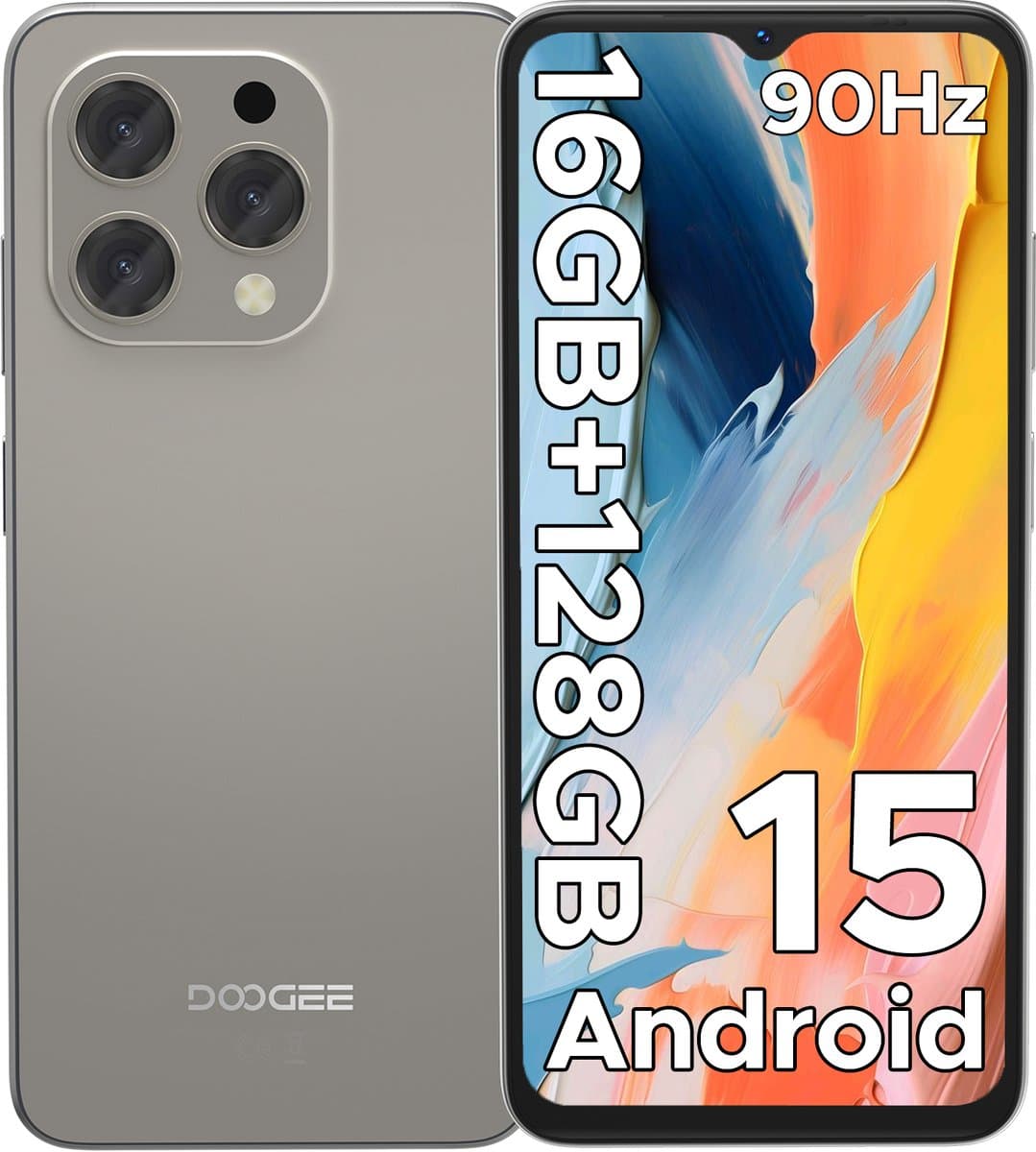 DOOGEE N55 - Smartphone - 16 GB RAM + 128 GB ROM(2TB/TF) - 6.56 inch + 90Hz IPS - 4G Dual SIM - 5150mAh - Android 15 - 5G WiFi - Face ID - GPS - Widevine L1 - Natuurlijk — afbeelding 1