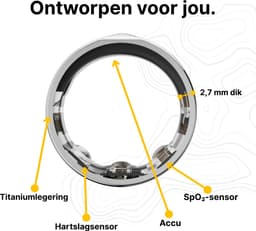 Kuno Ring 2 – Smart Ring – Slaapmonitor – Hartslag & Activiteitentracker – Stappen & Calorieën Meten – Zonder Abonnement – Waterbestendig – Zwart Maat 6 — thumbnail 2