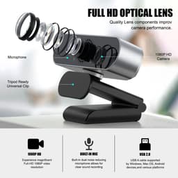 Webcam met microfoon – PC-camera (webcam), 1080p HD mini-facecam voor videoconferenties, 360° verstelbaar — thumbnail 5