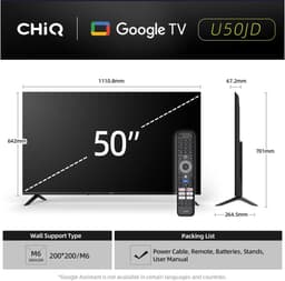 CHiQ U50JD 50 Inch Smart TV – 4K Ultra HD – HDR – Android TV – WiFi – Dolby Audio – Frameless Design – Chromecast — thumbnail 4