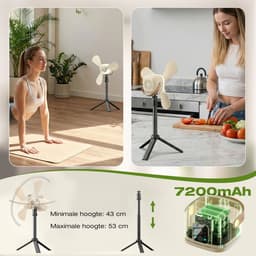 MUPOO Ophangbare ventilator lamp & Tafelstatief - 7200mAh Draadloos - Afstandsbediening - 4 Standen, Timer & Anti-Mug - Stille Motor & Type-C Opladen -plafonniere met ventilator Voor Tuin & Caravan — thumbnail 5
