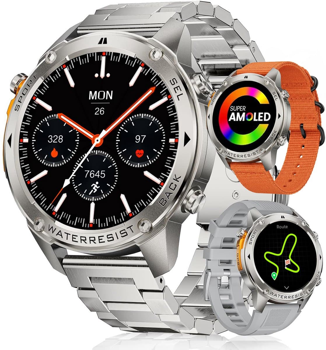 Synyq GPS Pro - GPS Smartwatch Heren - 4 Bandjes - 51mm - AMOLED Scherm - 5ATM Waterdicht - Belfunctie - 170+ Sportmodi - Stappenteller - Hartslag, Slaapmeter, SpO2 - Smartwatch Heren - Horloge Heren - Sport Horloge - IOS & Android — afbeelding 1