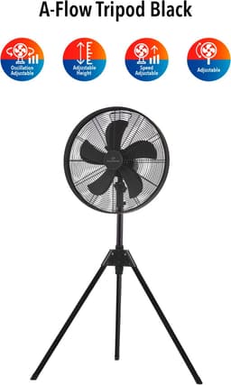 A-Flow Tripod Black - Ventilator staand - Statiefventilator - Ventilator Zwart - 3 Poot - driepoot - Kantelbaar en uitschuifbaar - 3 Windsnelheden - Zelfdraaiend — thumbnail 2