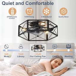 Industriële Plafondventilator - Met Afstandsbediening & APP - Stille 6 Lucht Richtingen - E27 - Zwart - 50 cm - Kroonluchter Ventilator - Chandelier Fan - Woonkamerlamp - Ventilator Lampen — thumbnail 3