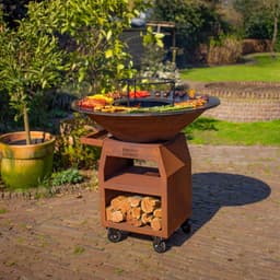 RJRoyal Living BBQ Plancha Grill Maestro XXXL Ø100cm Cortenstaal - Met Grote wielen en houtopslag vuurschaal 100cm stalen bakplaat — thumbnail 2