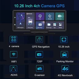 Dashcam voor Auto - 10.26” Touchscreen Dashcam - 4 Camera’s - 4G Android 8.1 - 360° Panorama - GPS & ADAS - Parkeermodus - Zwart — thumbnail 3