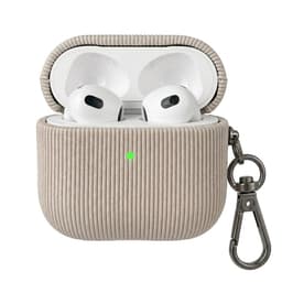 Luxe geribd hoesje voor oordopjes – Vertical Stripe design met sleutelhaak, geschikt voor AirPods 4 (Grijs) — thumbnail 1
