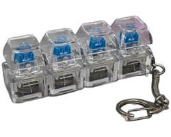 mini mechanische toetsenbord stressverlichter - Keyboard Fidget Toy - sleutelhanger -keyboard - klikje - 4-toetsen schakelaartester - Met achtergrondverlichting - Sleutelhanger -Transparant wit