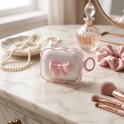 Roze transparant hoesje voor oordopjes dames met 3D strik en golvende rand geschikt voor AirPods Pro 2 siliconen soft case beschermhoes met ring — thumbnail 5