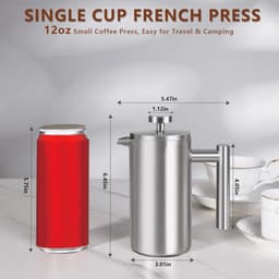 Franse pers koffiezetapparaat 12 oz - 1-2 kopjes capaciteit - Roestvrij staal, Elegant ontwerp voor thuis en camping — thumbnail 3