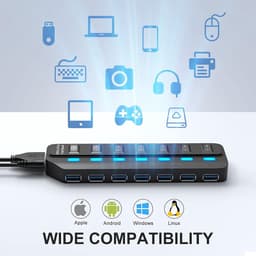 7-Poorts USB 3.0 Hub Splitter met Individuele Aan/Uit Schakelaars en LED Indicatoren — thumbnail 5