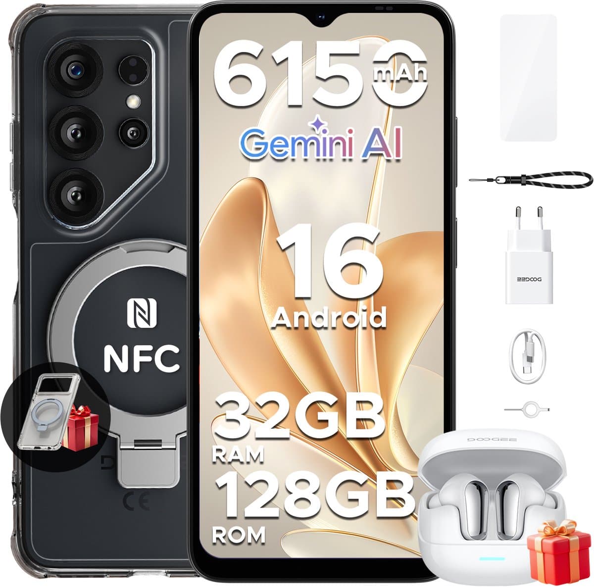 DOOGEE NOTE 56X PRO VIP- Smartphone - Android 16- UNISOC T7225- 32GB RAM + 128GB ROM / 2TB TF - 6150mAh - 6,56 inch HD+ - 13MP + 8MP - NFC - Face ID - Gemini AI - Widevine L1- GPS — afbeelding 1