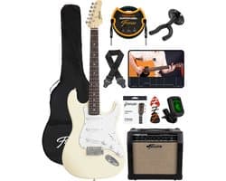 Finesse Elektrische Gitaar met Versterker - met Videocursus - Gitaar - Volwassenen - Kind - Crème