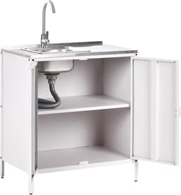 Buitenkeuken Kast - Tuinkast Met Spoelbak - Tuinieren En Koken - Roestvrijstalen Blad - 80x50x90 cm - Wit — thumbnail 3
