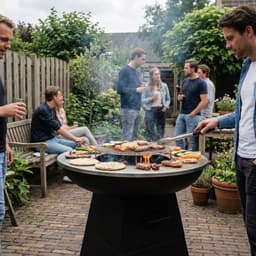 Bali OUTDOORS 3-in-1 Grillring BBQ en Plancha Grill en Vuurkorf– Staand Vuurschaal BBQ met Brandhout Opslagplaats - RVS ronde Teppanyaki Bakplaat - Houtskoolbarbecue – Buitenkeuken – Metaal – Zwart – Ø 58.5x H83cm — thumbnail 3