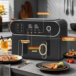 Thuys – Dubbele Airfryer – Heteluchtfriteuse – Duo Airfryer – 9 L – 36 x 40 x 32cm – Zwart — thumbnail 3