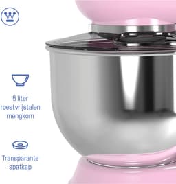 Westinghouse Retro Standmixer - 1200W - Keukenmachine 5L Mengkom - Keukenrobot - Keukenmixer - Foodprocessor - Roze — thumbnail 5