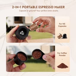 Hydrofast PO-100 draagbare espressomachine, 20 bar druk, 9600 mAh batterij, 2-in-1 capsule & gemalen koffie, draadloze verwarming, compact reisontwerp — thumbnail 5