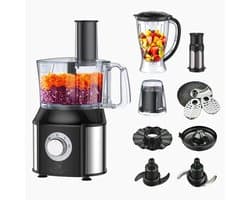 Royal Swiss® YT-FP01 – 10 in 1 Foodprocessor – 550 W – RVS Behuizing – 1,5 L Blender & 1 L Kom – 2 Snelheden + Pulse – Multifunctioneel Keukenapparaat